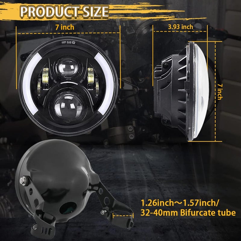 SKTYANTS 7" 7 Inch Round LED Motorcycle Headlight assembly with 7 Inch Housing Bucket DRL Turn Signal Lights for Motorcycle Headlights - Image 4